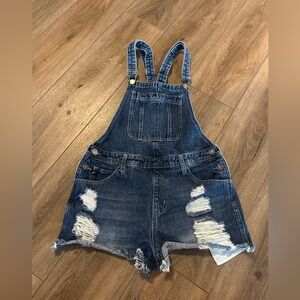 KanCan Bib Distressed Denim Shorts Overalls medium